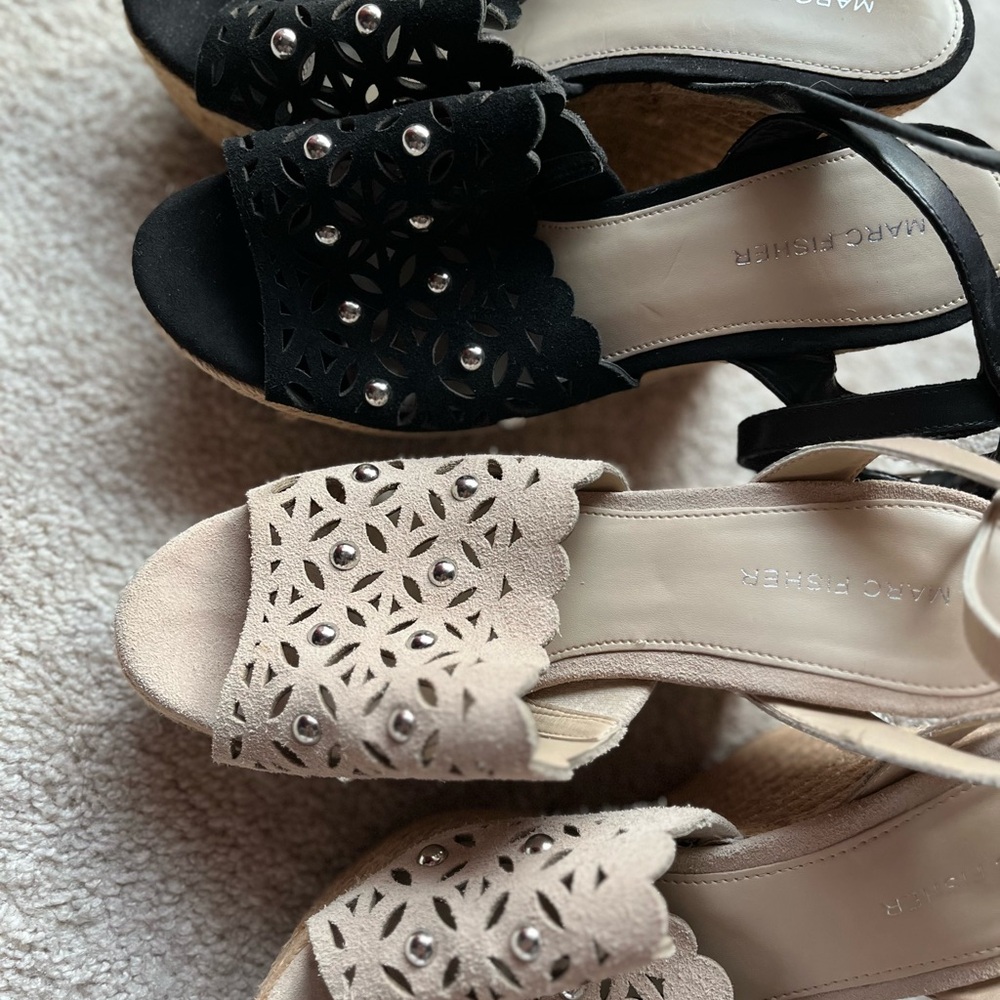 2 PAIR Marc Fisher Hata" Espadrille Wedge Studded Sandals Suede sz 8 worn 1 time